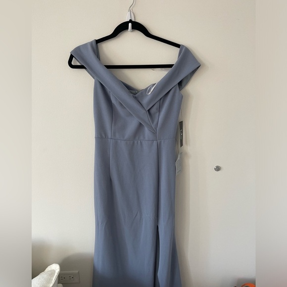 Lulus Song of Love Blue Grey Off-the-Shoulder Maxi Dress - Picture 2 of 8
